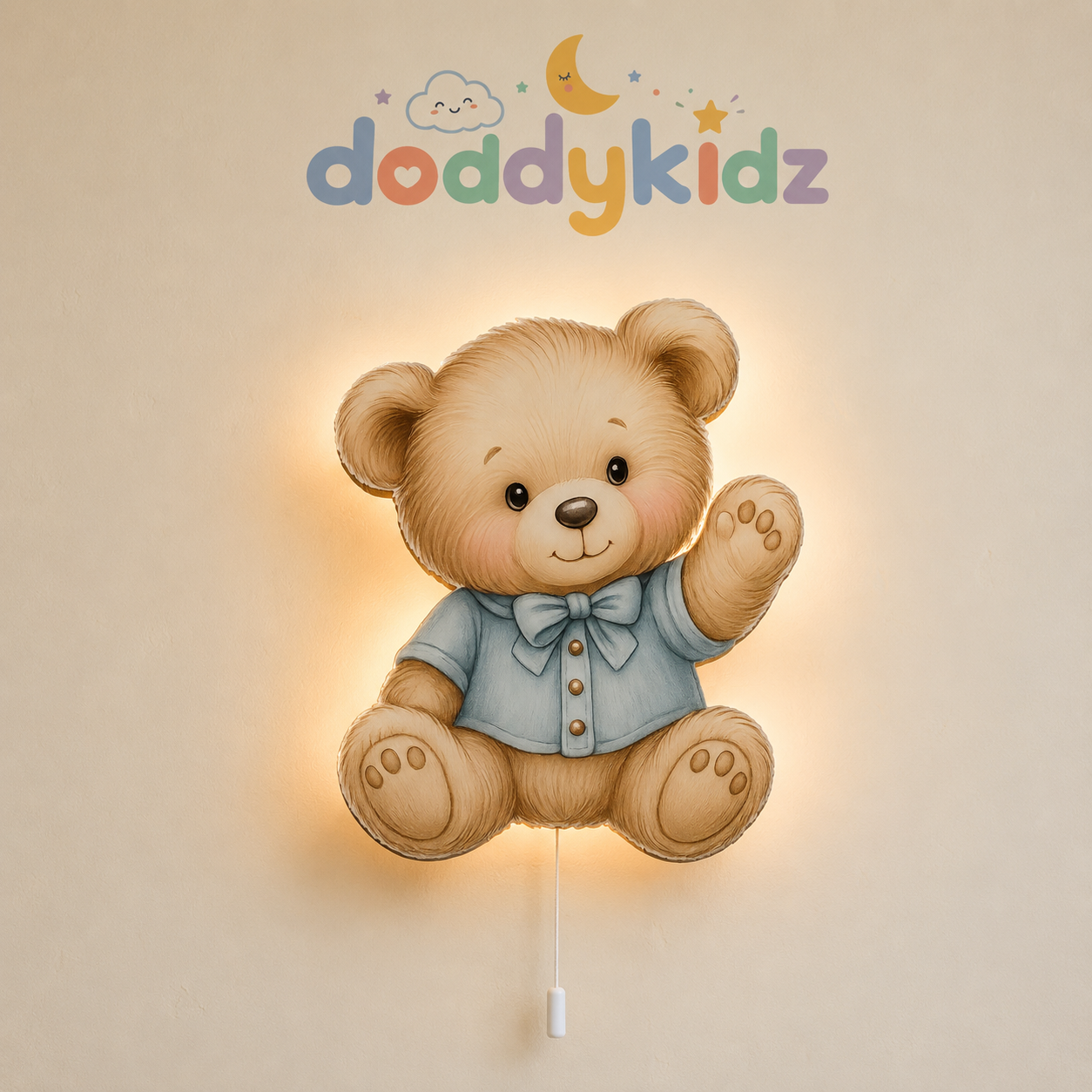 Erkek Ayıcık Gece Lambası - LED Işıklı Duvar Lambası, Pilli, 40 cm