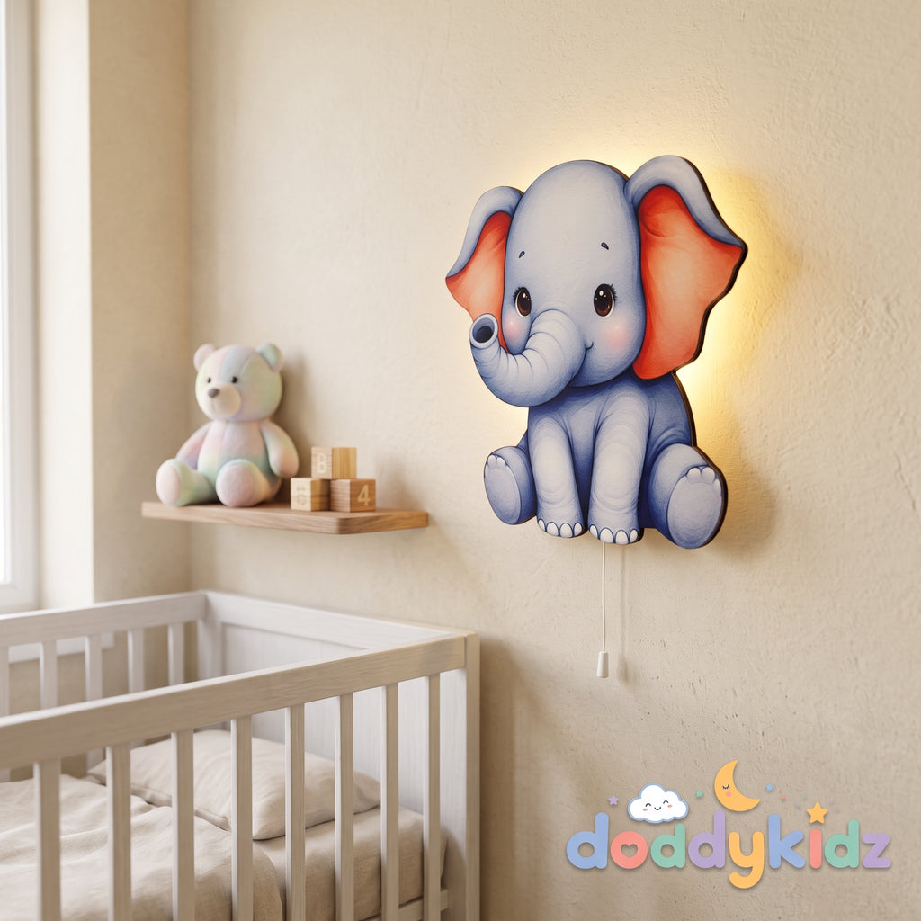 Fil Ahşap Gece Lambası - LED Işıklı Duvar Lambası, Pilli, 40 cm