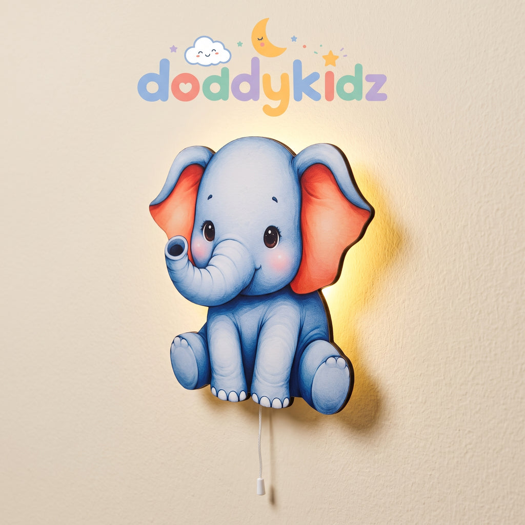Fil Ahşap Gece Lambası - LED Işıklı Duvar Lambası, Pilli, 40 cm