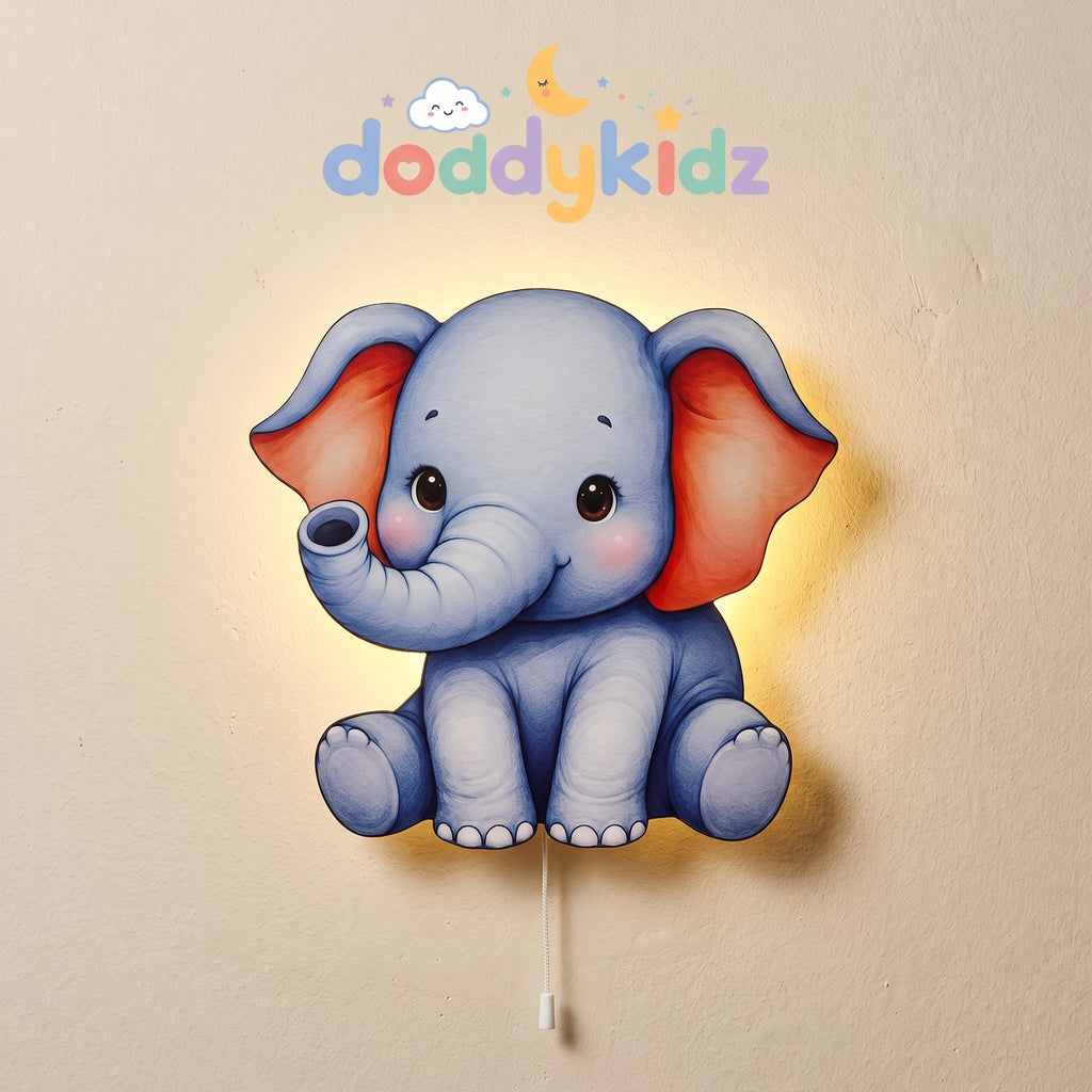 Fil Ahşap Gece Lambası - LED Işıklı Duvar Lambası, Pilli, 40 cm