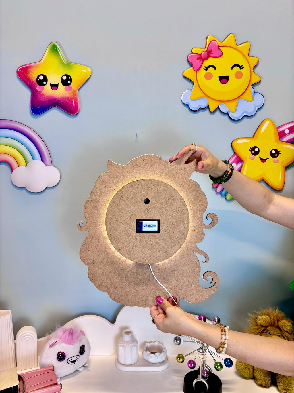Kişiye Özel İsimli Unicorn 5 Parça Set - Led Işıklı Bebek Odası Ahşap Duvar Dekoru-İsim için Whatsapptan mesaj Atınız- - Gece Lambası