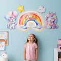Kişiye Özel İsimli Unicorn Gökkuşağı 5 Parça Set, Led Işıklı Bebek Odası Ahşap Duvar Dekoru-İsim için Whatsapptan mesaj Atınız- - Gece Lambası