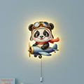 Uçan Panda Led Işıklı Bebek Odası Ahşap Duvar Dekoru - Gece Lambası