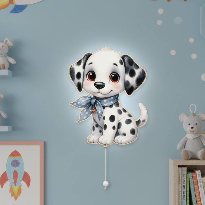 Dalmaçyalı Köpek Led Işıklı Bebek Odası Ahşap Duvar Dekoru - Gece Lambası