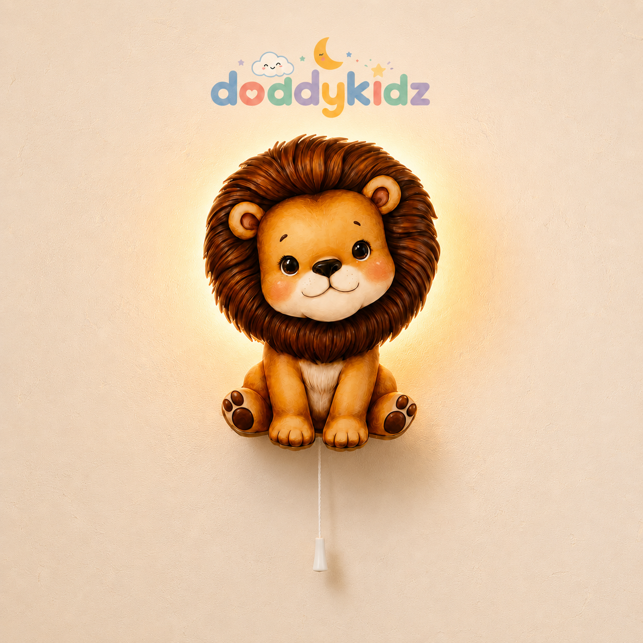 Aslan Gece Lambası - LED Işıklı Duvar Lambası, Pilli, 40 cm