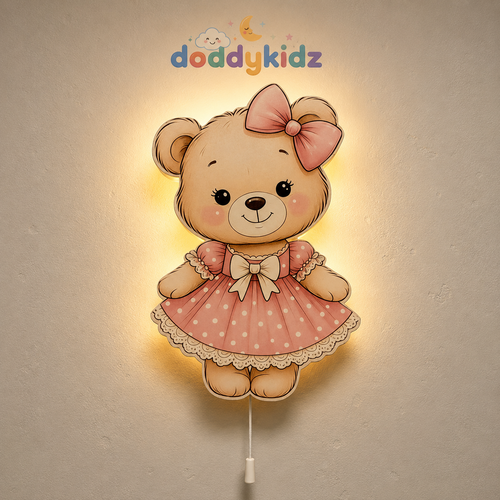 Ayıcık Gece Lambası - LED Işıklı Duvar Lambası, Pilli, 40 cm