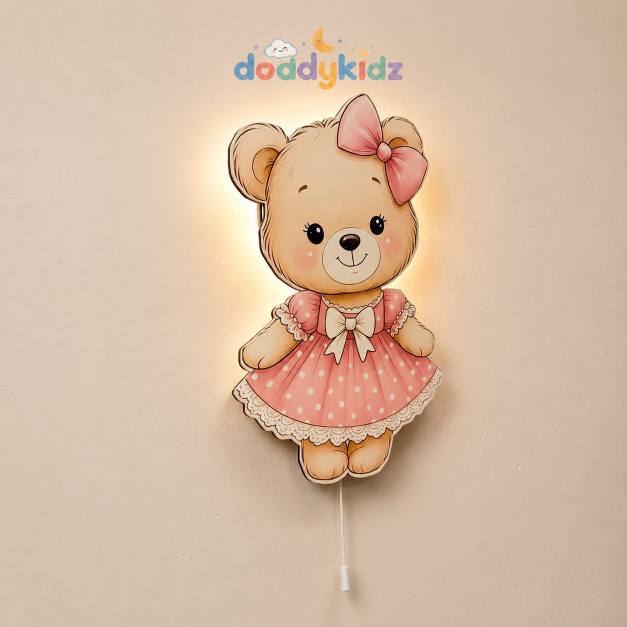 Ayıcık Gece Lambası - LED Işıklı Duvar Lambası, Pilli, 40 cm