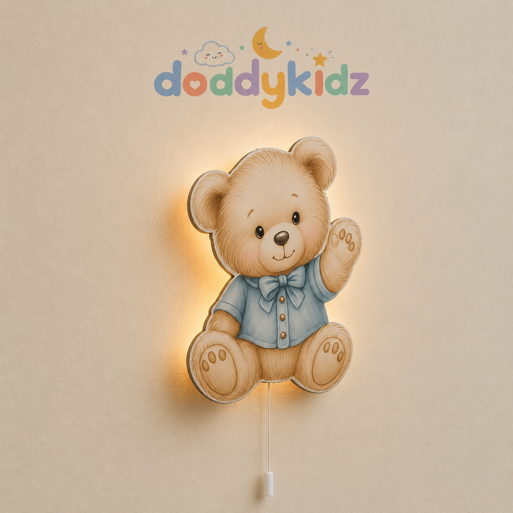 Erkek Ayıcık Gece Lambası - LED Işıklı Duvar Lambası, Pilli, 40 cm
