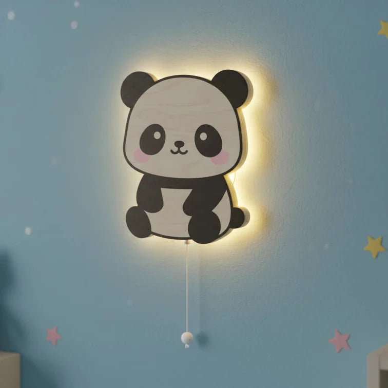 Panda Pilli Led Işıklı Ahşap Duvar Dekoru – kız çocuk elbisesi