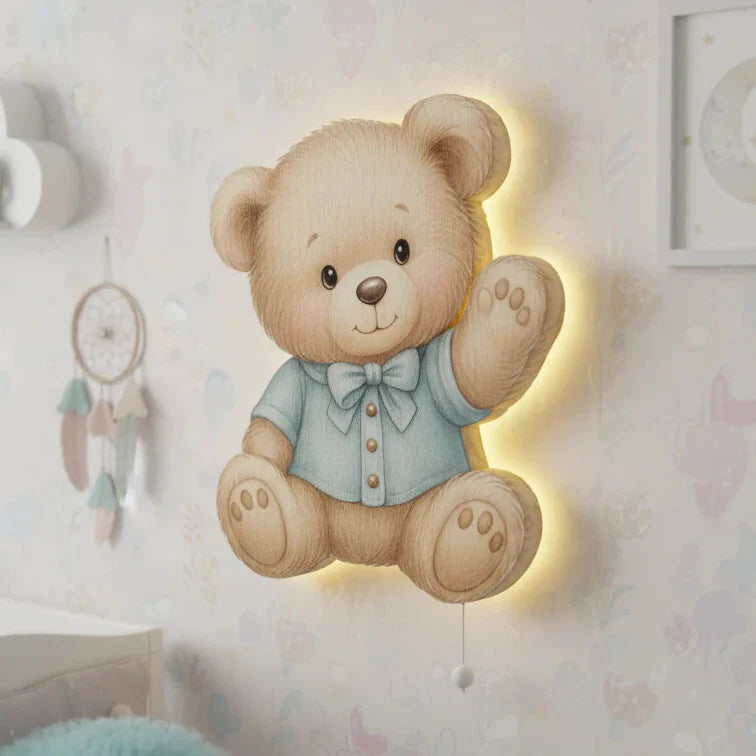 Ayıcık Tedy Bear Pilli Led Işıklı Bebek Odası Ahşap Duvar Dekoru - Gece Lambası – kız çocuk elbisesi