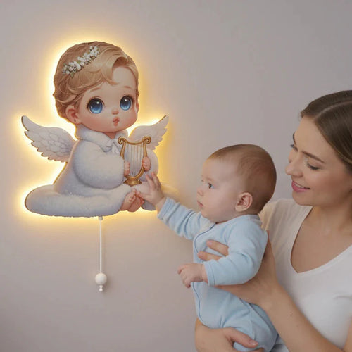 Bebek Melek Pilli Led Işıklı Bebek Odası Ahşap Duvar Dekoru - Gece Lambası – kız çocuk elbisesi