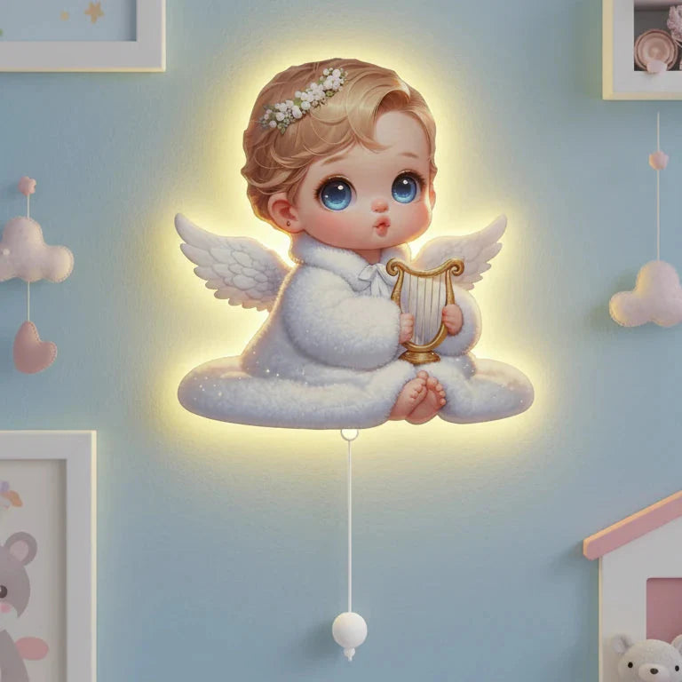 Bebek Melek Pilli Led Işıklı Bebek Odası Ahşap Duvar Dekoru - Gece Lambası – kız çocuk elbisesi