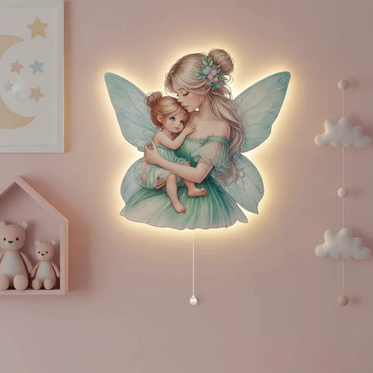 Melek Anne Kız Pilli Led Işıklı Ahşap Duvar Dekoru – kız çocuk elbisesi