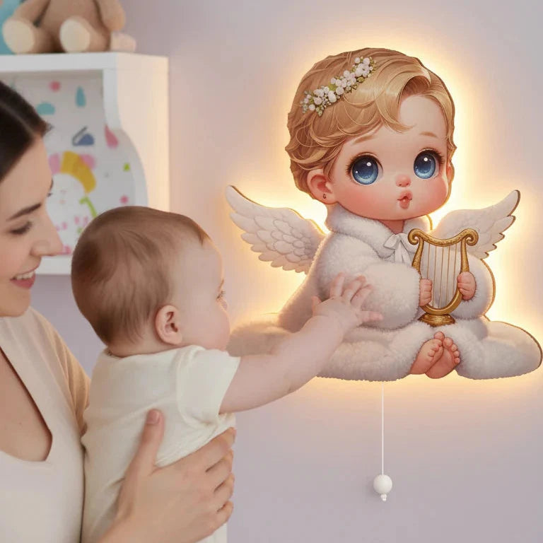 Bebek Melek Pilli Led Işıklı Bebek Odası Ahşap Duvar Dekoru - Gece Lambası – kız çocuk elbisesi
