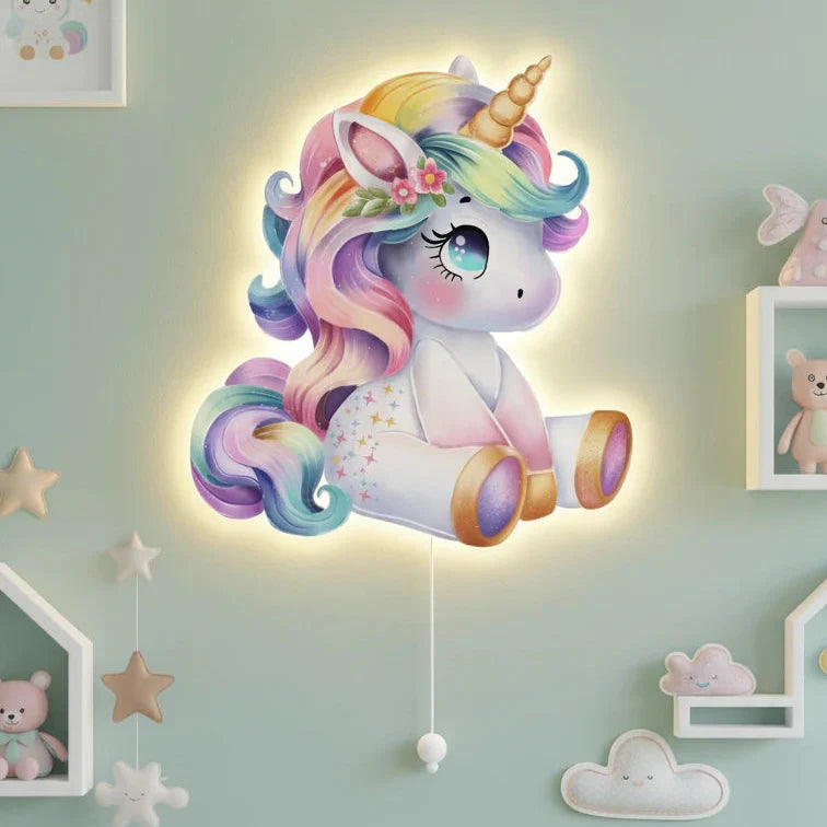 Unicorn Pilli Led Işıklı Bebek Odası Ahşap Duvar Dekoru - Gece Lambası – kız çocuk elbisesi