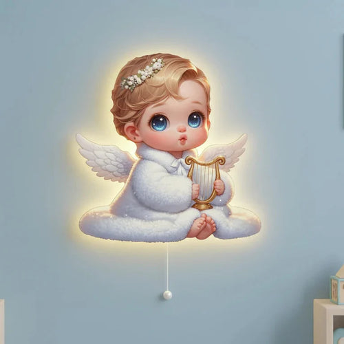 Bebek Melek Pilli Led Işıklı Bebek Odası Ahşap Duvar Dekoru - Gece Lambası – kız çocuk elbisesi