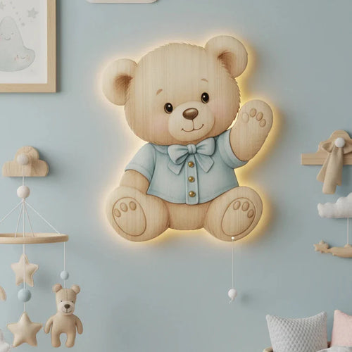Ayıcık Tedy Bear Pilli Led Işıklı Bebek Odası Ahşap Duvar Dekoru - Gece Lambası – kız çocuk elbisesi