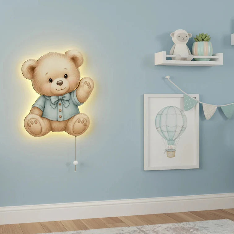Ayıcık Tedy Bear Pilli Led Işıklı Bebek Odası Ahşap Duvar Dekoru - Gece Lambası – kız çocuk elbisesi