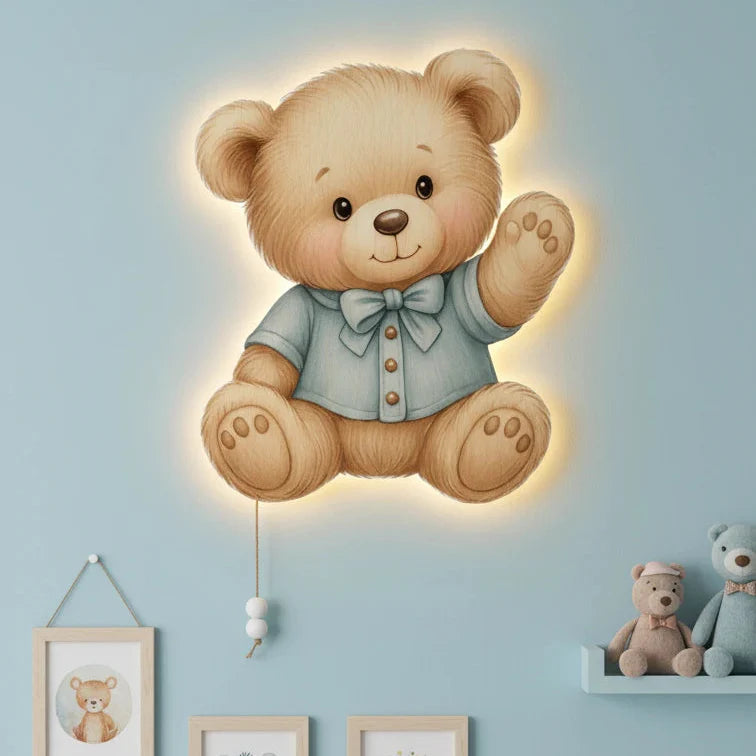 Ayıcık Tedy Bear Pilli Led Işıklı Bebek Odası Ahşap Duvar Dekoru - Gece Lambası – kız çocuk elbisesi