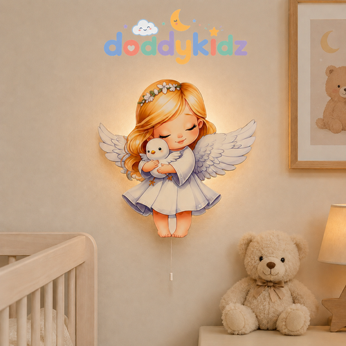Melek Gece Lambası - LED Işıklı Duvar Lambası, Pilli, 40 cm