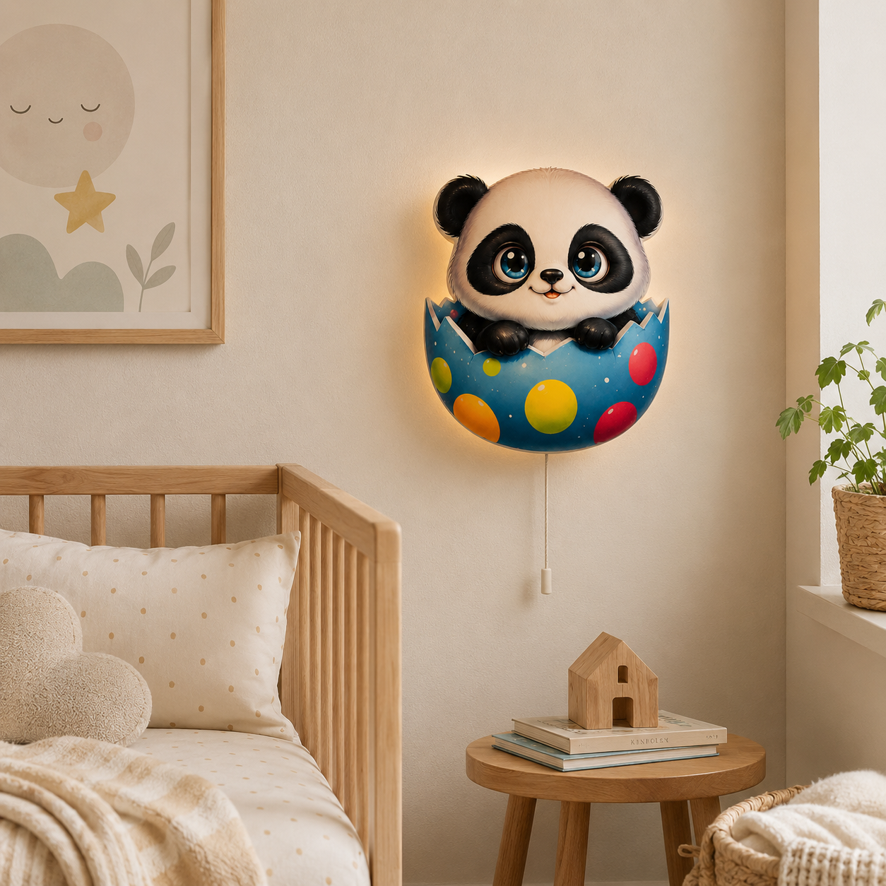 Panda Gece Lambası - LED Işıklı Duvar Lambası, Pilli, 40 cm