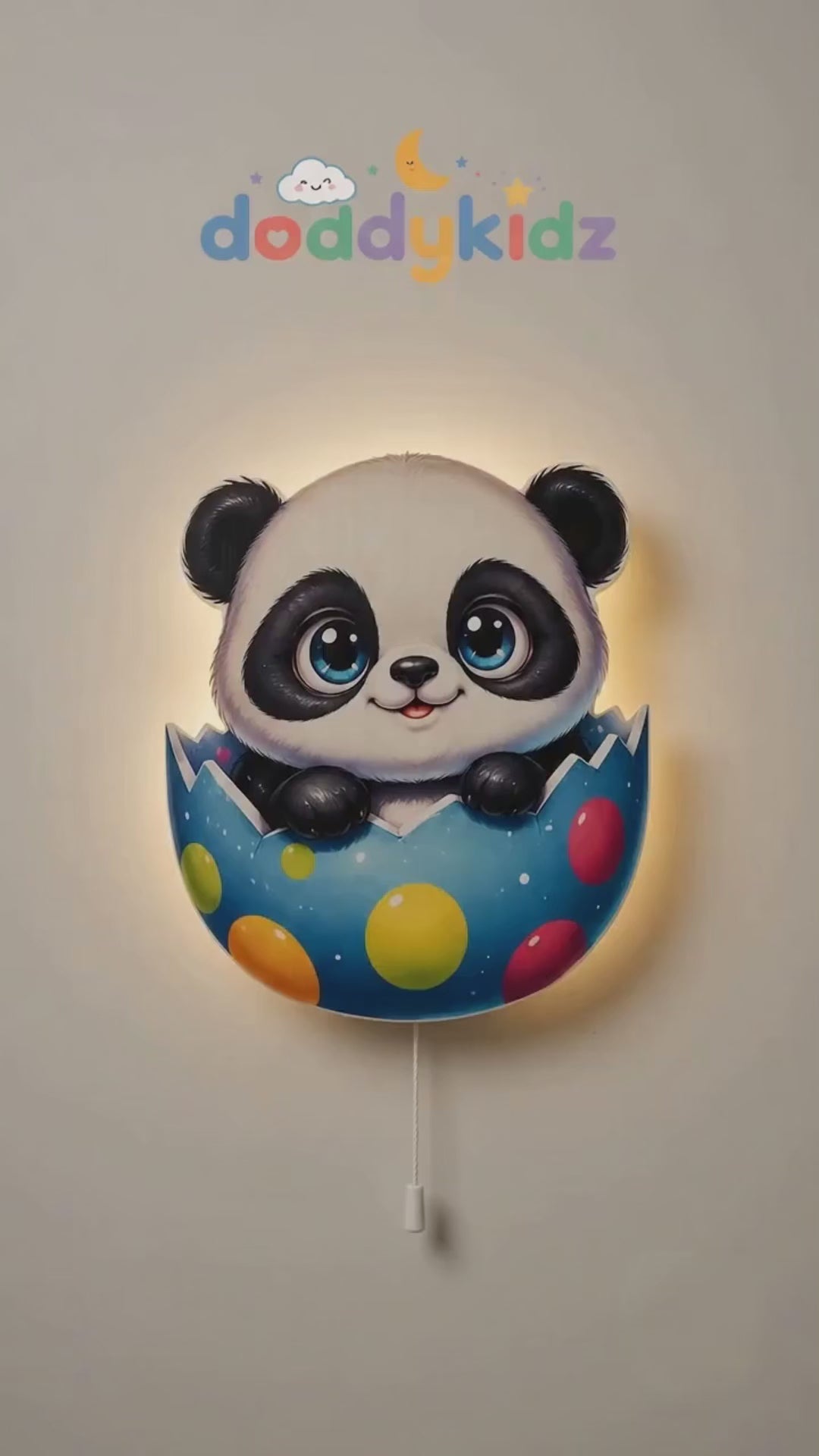 Panda Ahşağ Gece Lambası - LED Işıklı Duvar Lambası, Pilli, 40 cm