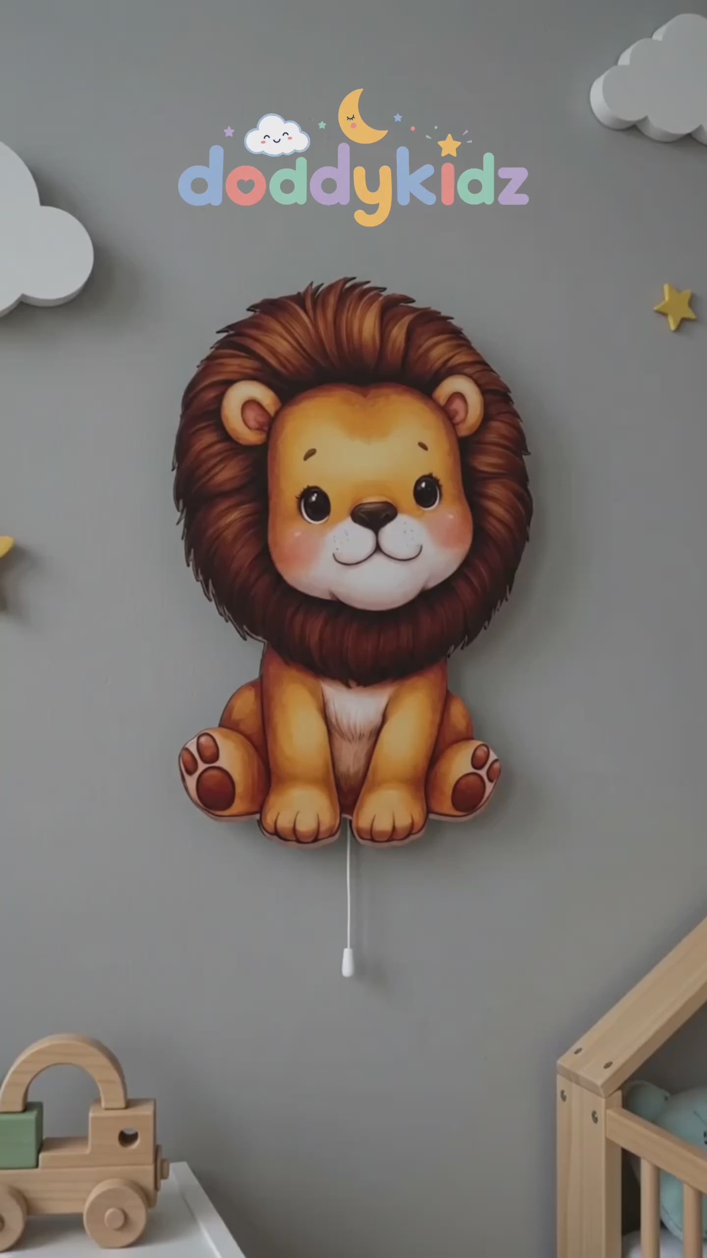 Aslan Gece Lambası - LED Işıklı Duvar Lambası, Pilli, 40 cm