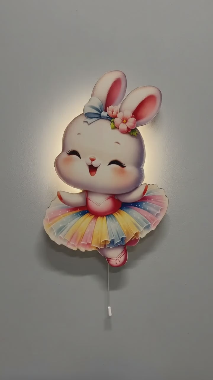Sevimli Tavşan Gece Lambası - LED Işıklı Duvar Lambası, Pilli, 40 cm
