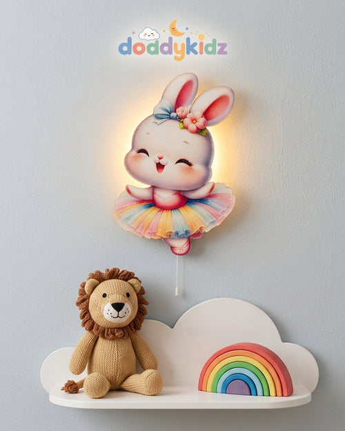 Sevimli Tavşan Gece Lambası - LED Işıklı Duvar Lambası, Pilli, 40 cm