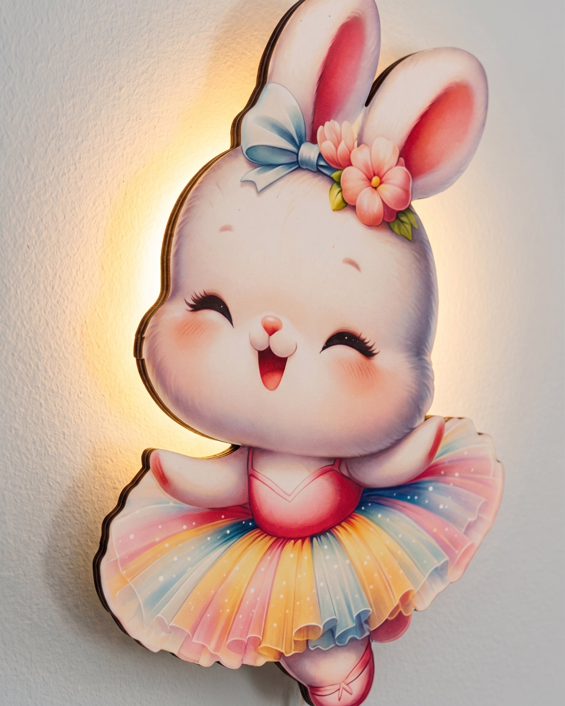 Sevimli Tavşan Gece Lambası - LED Işıklı Duvar Lambası, Pilli, 40 cm