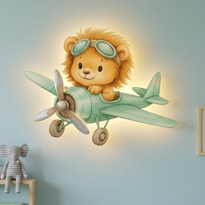 Uçan Aslan Led Işıklı Bebek Odası Ahşap Duvar Dekoru - Gece Lambası